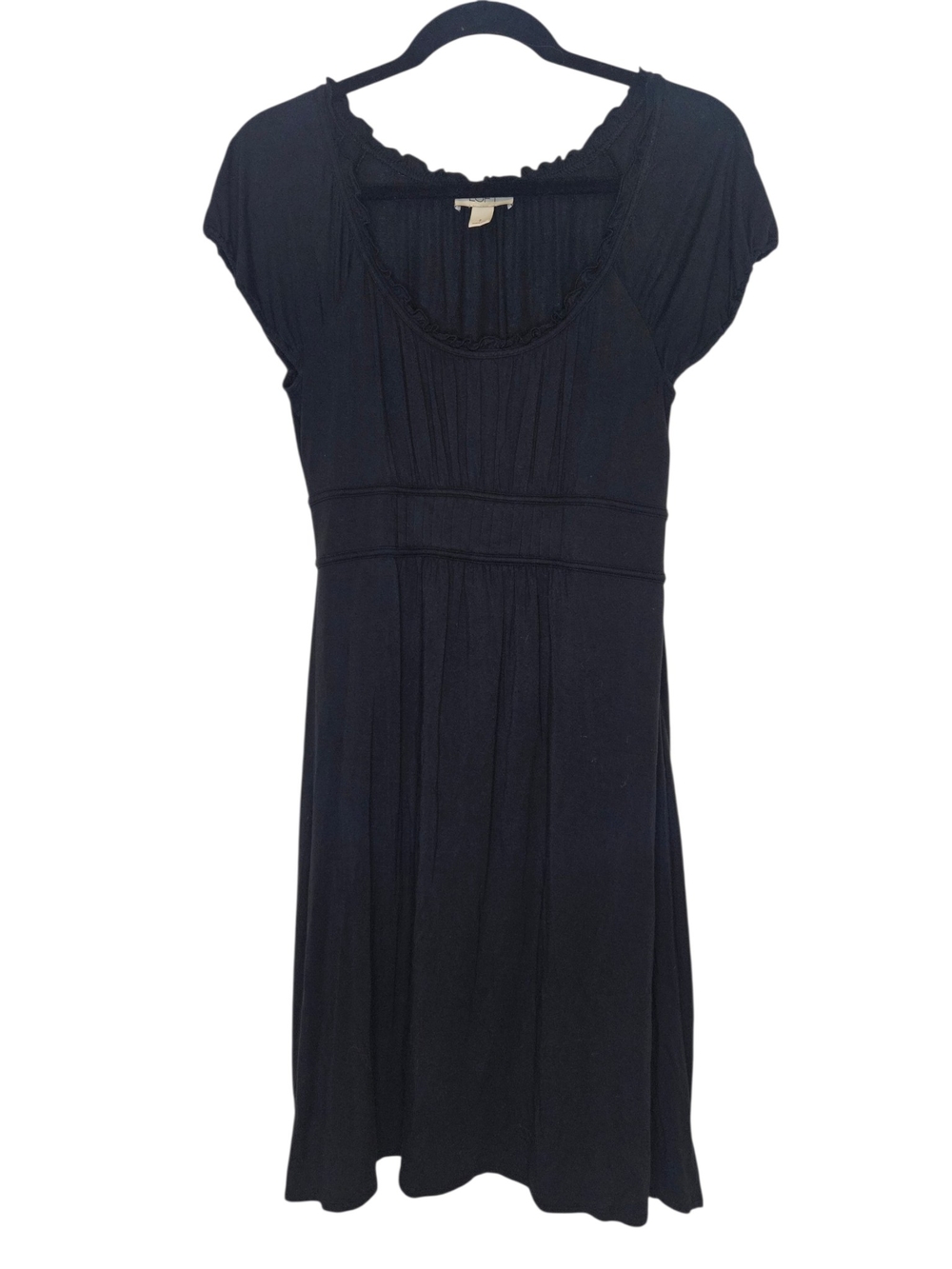 LOFT Black Cap Sleeve Scoop Neck Midi Dress Lightweight Basic